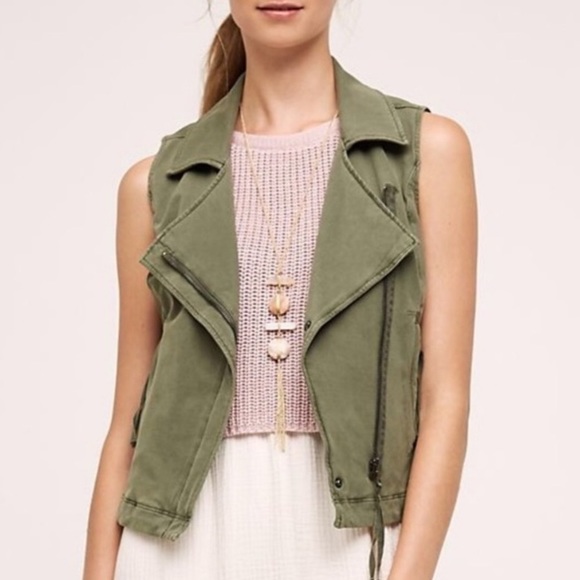 {Marrakech} Anthropologie Army Green Utility Moto Vest, Size S - Picture 1 of 10